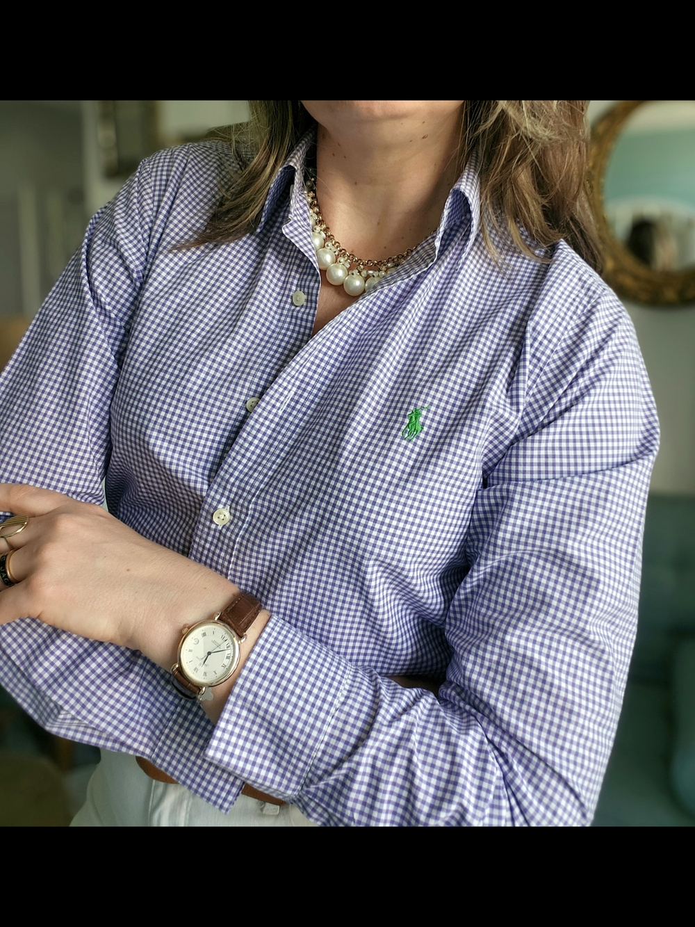 Ralph Lauren Purple Gingham Button-Down Shirt with Green Pony